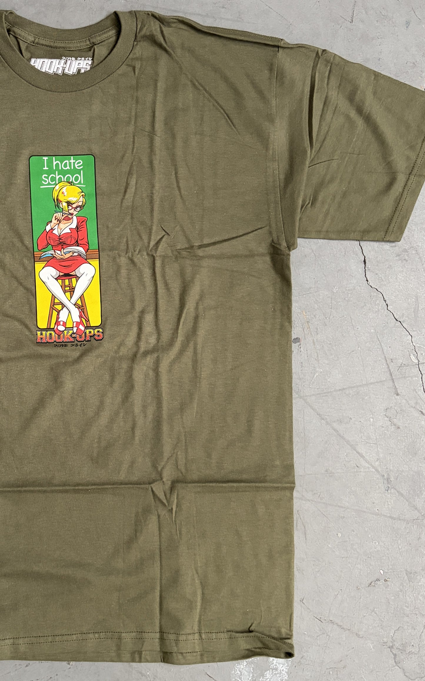 I Hate School T-shirt - ARMY GREEN - NEW OLD STOCK FROM 2012