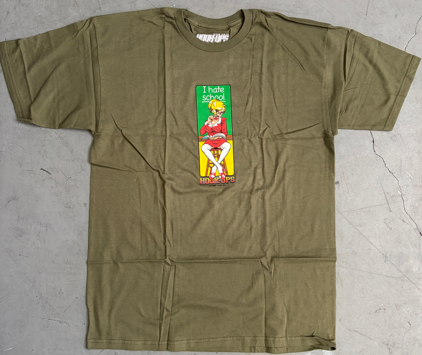 I Hate School T-shirt - ARMY GREEN - NEW OLD STOCK FROM 2012