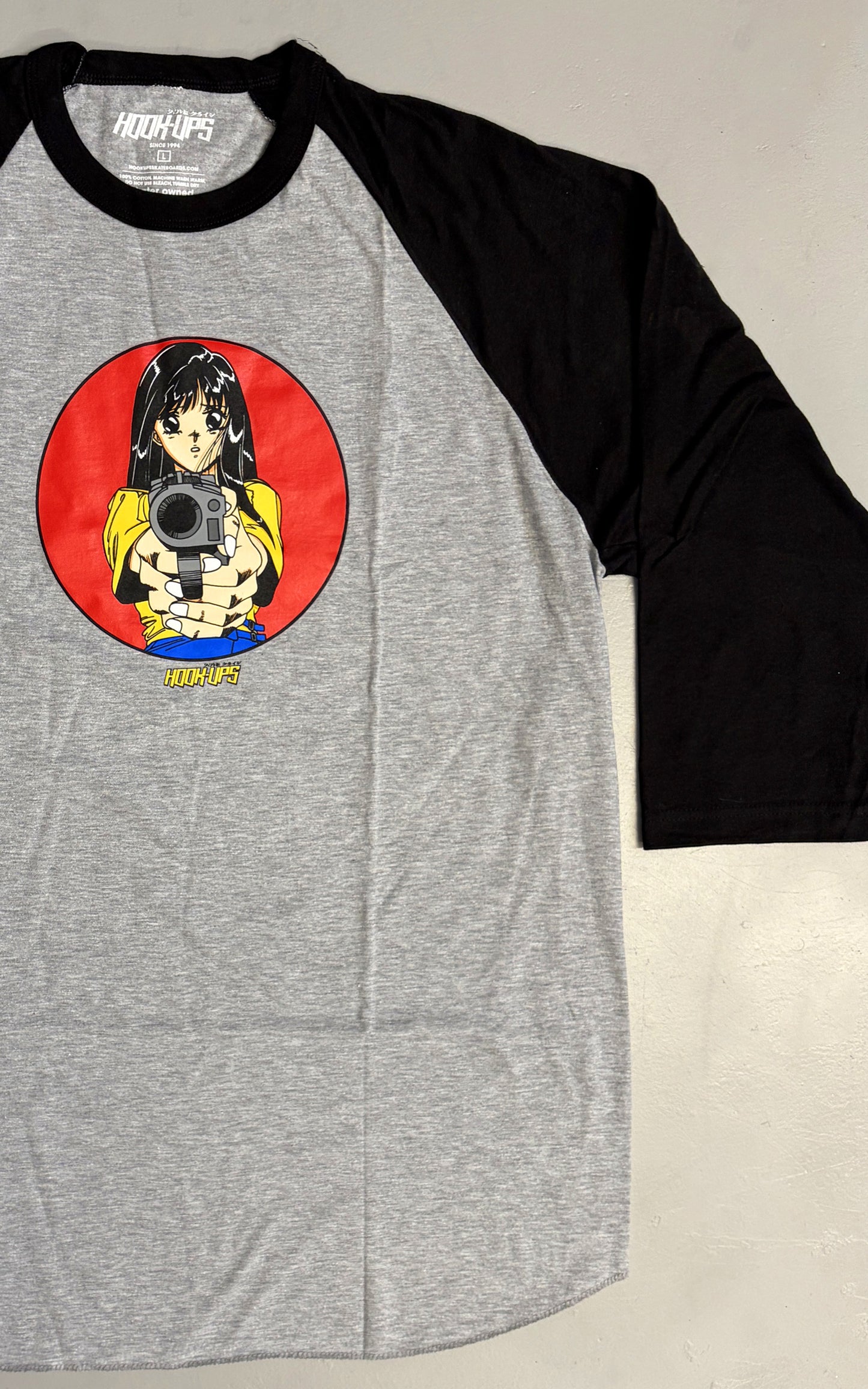 Barrel of a Gun Raglan T-shirt - HEATHER GREY/BLACK