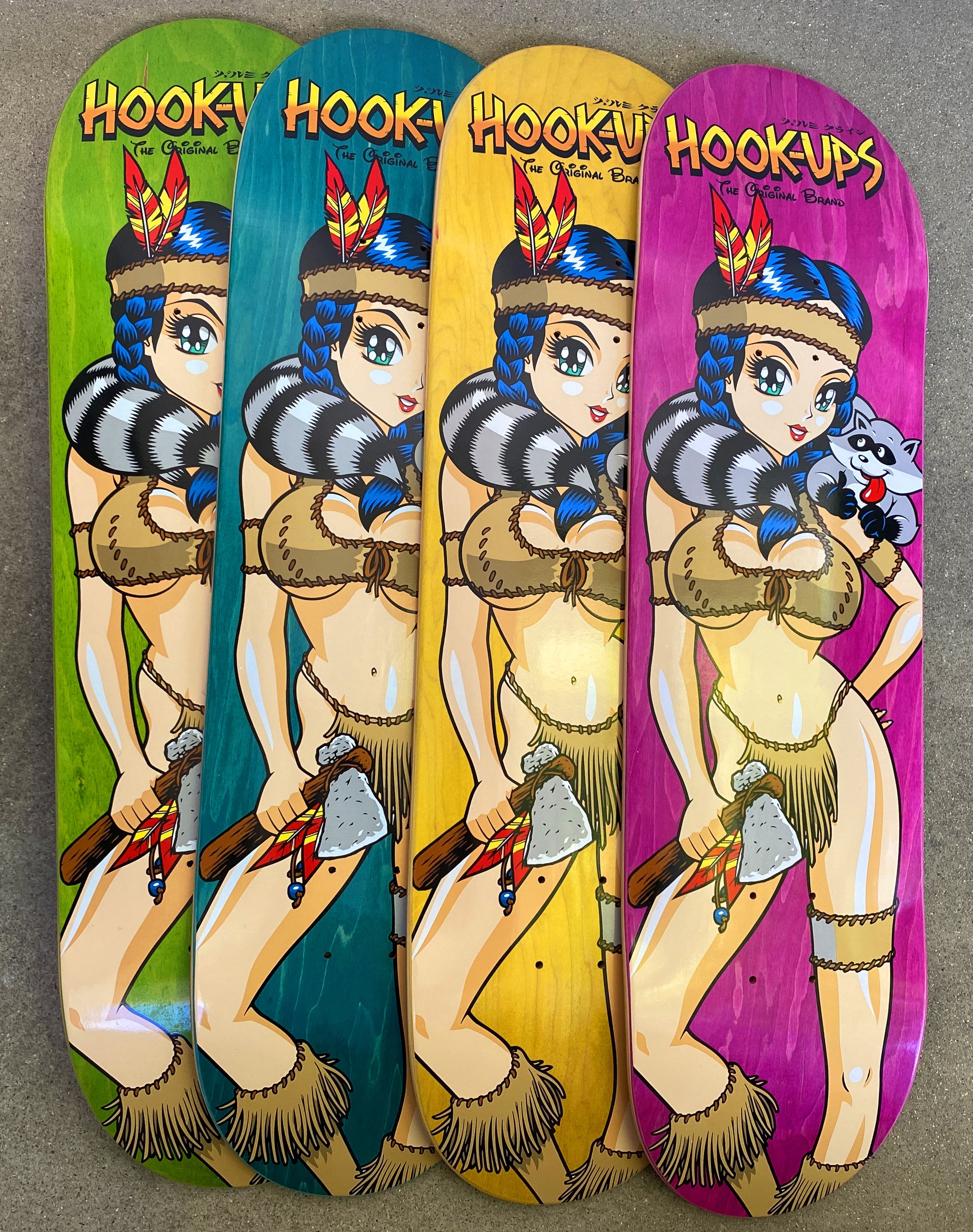 Hook-Ups Pocahook-ups Native Girl 8.5 Assorted Stains Skateboard Deck